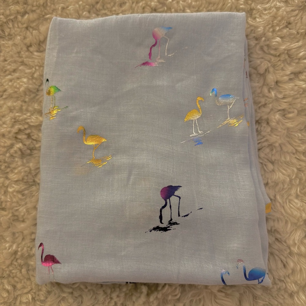 Light Blue Scarf with Colorful Bird Print